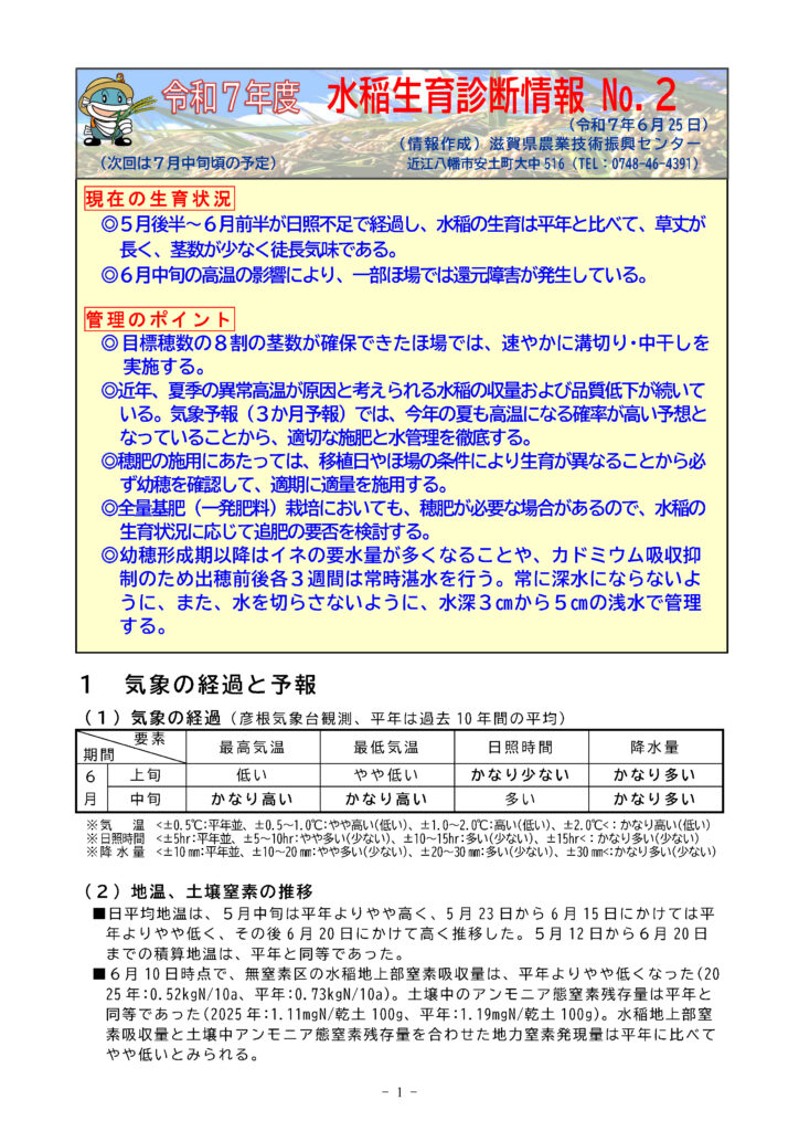 令和７年度水稲生育診断情報No.2